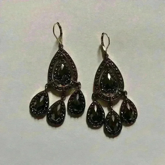 Vintage Nancy & Rise NY Black Stones and Bronze Tones Earrings - Picture 1 of 3